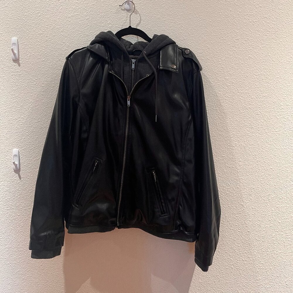 torrid grey hood black faux leather jacket